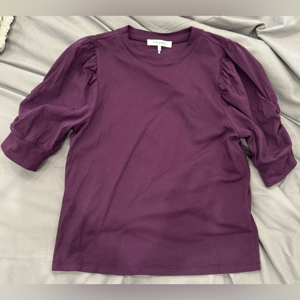 Frame Frankie Plum Organic Cotton Puff Sleeve Tee Medium M